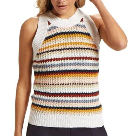 Marie Oliver CiCi Crochet Striped Chunky Knit Tank Cotton Sleeveless Sweater - Picture 1 of 10